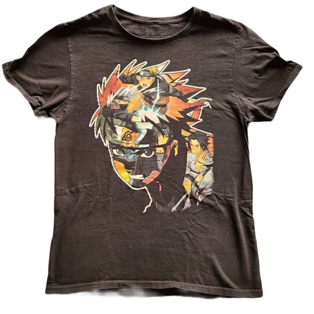 Naruto Men's medium black Anime T-shirt 100% cotton short sleeve crew neck